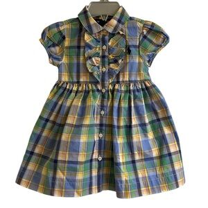 Ralph Lauren Baby Girl Plaid Cotton Madra Dress Size 12M Pastel